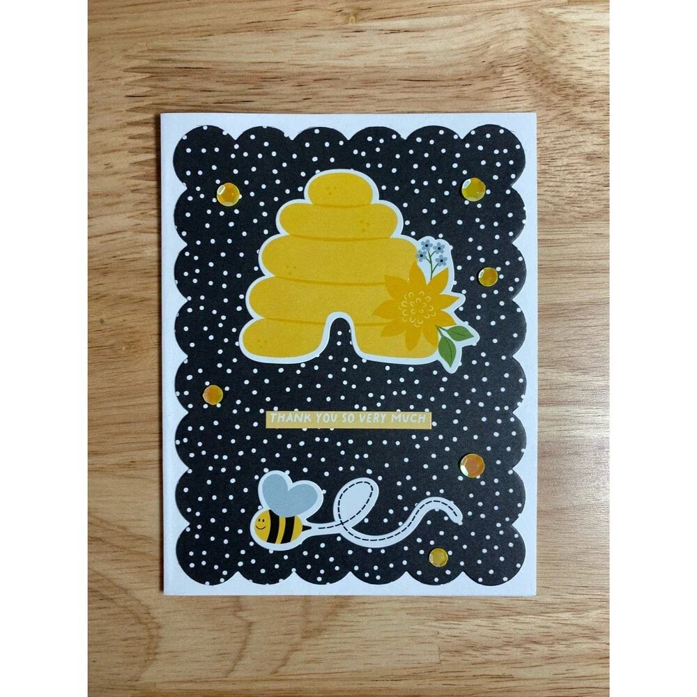 Bee & Honey Greeting Card – Handmade A2 Card – Thank You Blank Card
